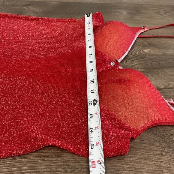Cinema Etoile Red Shimmer Sheer Chemise Slip Size Medium - Picture 11 of 13